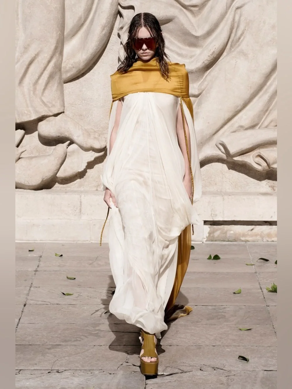 Rick Owens Yellow Silk Cape Sheer Runway Wrap One Size Rare EUC